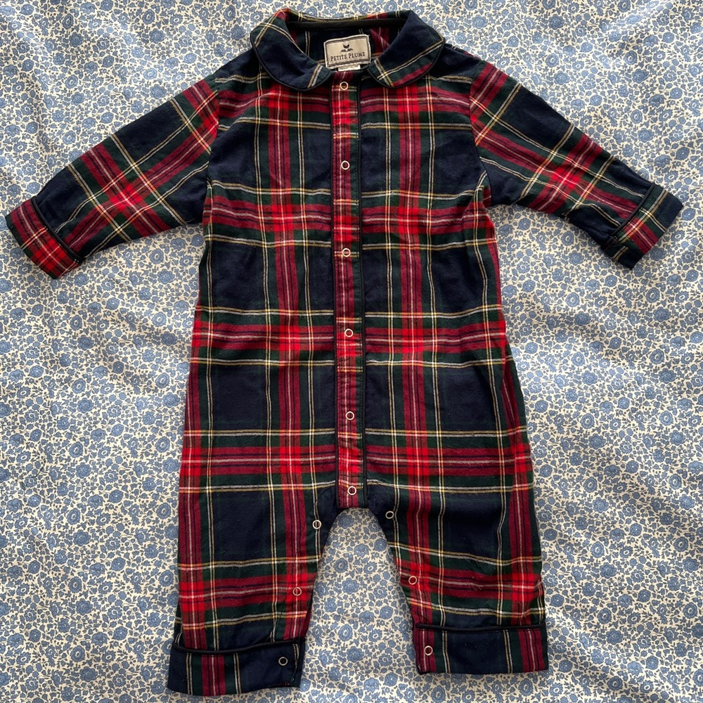 Petite Plume Brushed Twill Cambridge Baby Romper in Windsor Tartan 6-12M